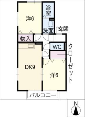 インペリアル浦里B棟(2DK/1階)の間取り写真