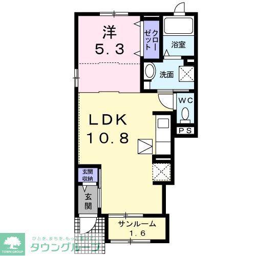 コンフォートC(1LDK/1階)の間取り写真