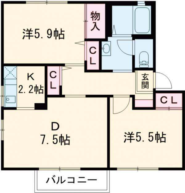 アステルC(2DK/2階)の間取り写真