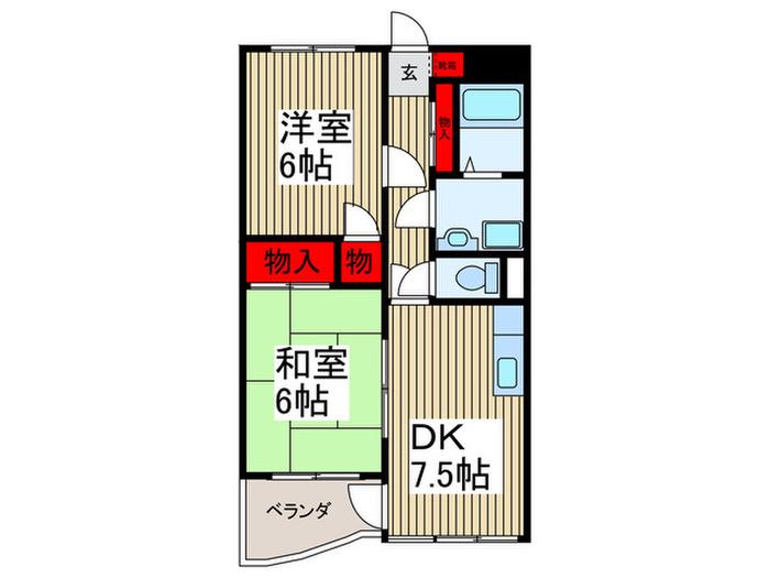 ウィンパレス狭山(2DK/5階)の間取り写真