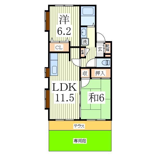 ルナパークII(2LDK/1階)の間取り写真