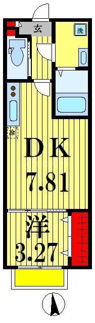ヴィラ北松戸(1DK/2階)の間取り写真