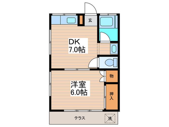 ハイツ海老沢(1DK/1階)の間取り写真