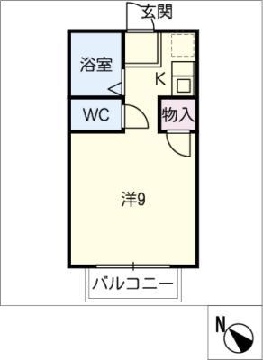 段留マンション(1K/2階)の間取り写真