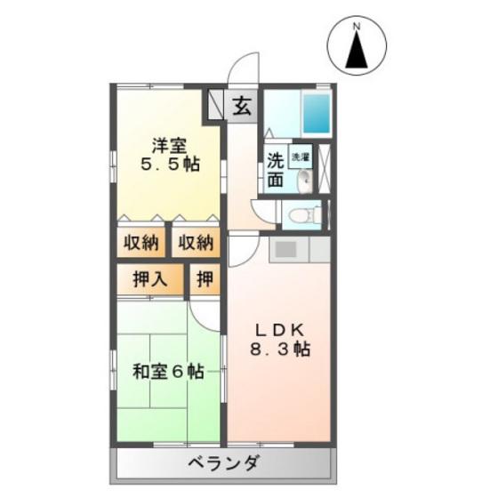 ピュアレトアB(2DK/2階)の間取り写真