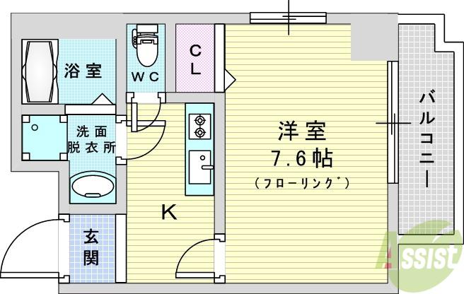 ヒルズ小松(1K/2階)の間取り写真