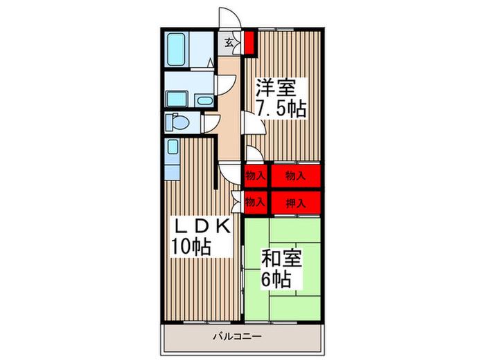 プランヴェール トロワ(2LDK/1階)の間取り写真