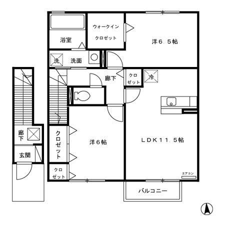 プロムナードさくらC(2LDK/2階)の間取り写真