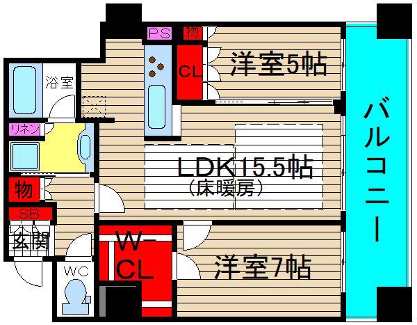 プレサンスレジェンド堺筋本町タワー(2LDK/18階)の間取り写真