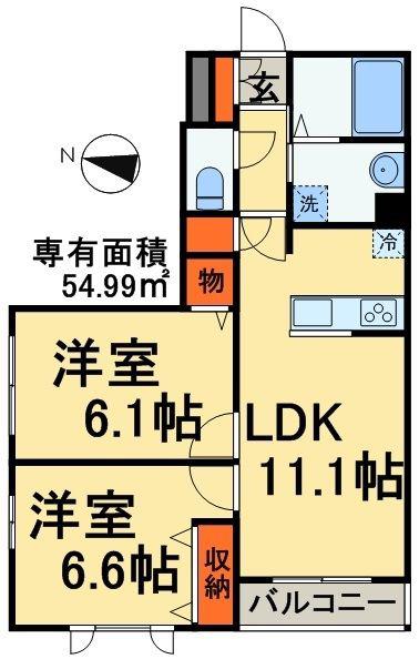 ビューアイランド弐番館(2LDK/3階)の間取り写真