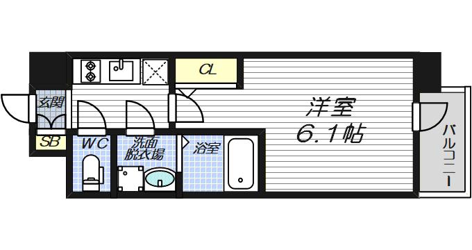 ファステート大阪ヒョードル(1K/6階)の間取り写真