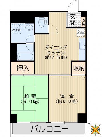 プリンス小石川(2DK/3階)の間取り写真