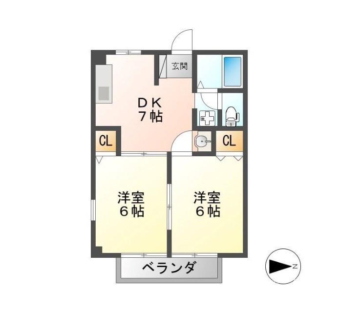 フローラB(2DK/1階)の間取り写真