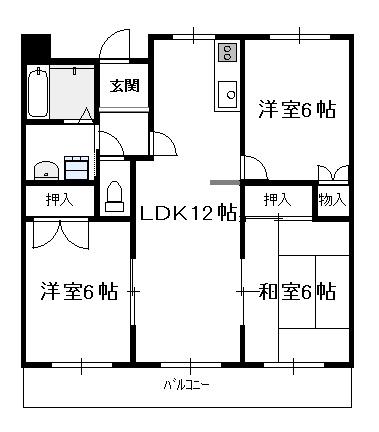 サングリッター一ッ葉(3LDK/3階)の間取り写真
