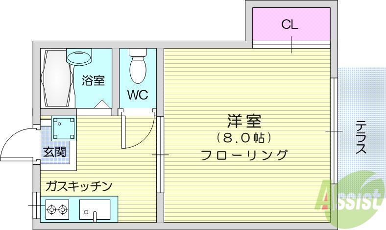 パルゾーンⅠ(1K/2階)の間取り写真