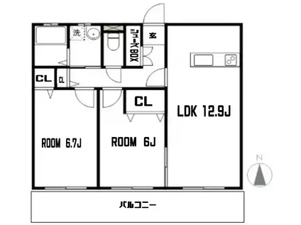 フィオーレ(2LDK/3階)の間取り写真