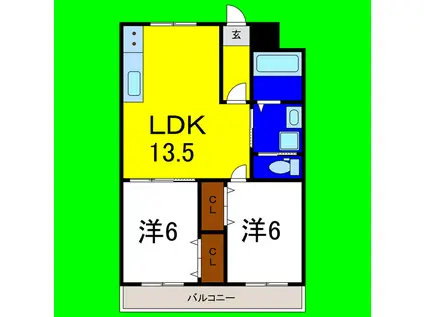 武田ビル(2LDK/5階)の間取り写真