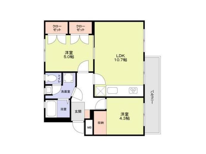伊草団地1号棟(2LDK/2階)の間取り写真