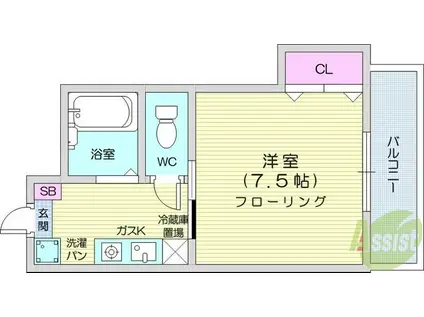 サンライトK1(1K/3階)の間取り写真