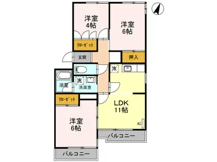 ニューハイツ幸 307(3LDK/3階)の間取り写真