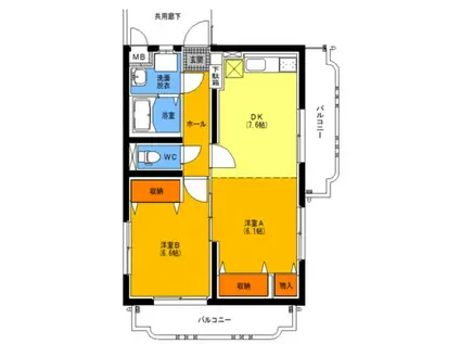 ユーミー暖家(2DK/2階)の間取り写真