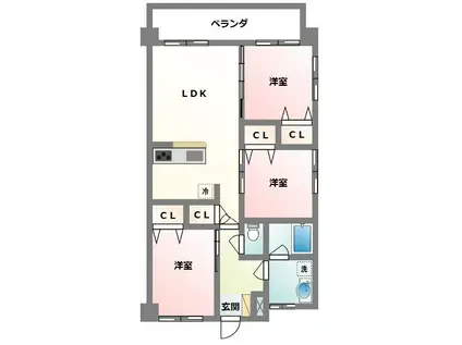 沖縄都市モノレール 古島駅 徒歩25分 8階建 築1年(3LDK/4階)の間取り写真