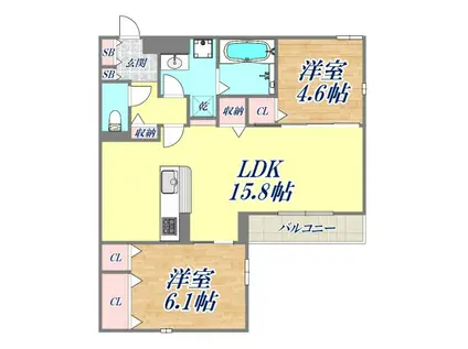 クラシスト甲子園一番町2(2LDK/1階)の間取り写真