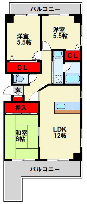 アネーロあそう(3LDK/6階)の間取り写真