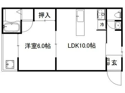 ニュー北山(1LDK/1階)の間取り写真
