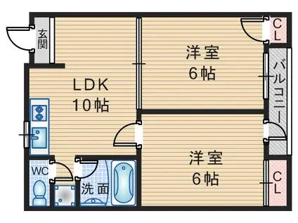 NEROSSO豊中(2LDK/4階)の間取り写真