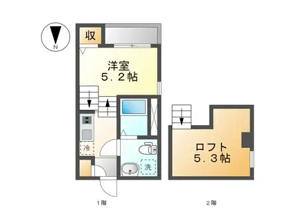 地下鉄桜通線 太閤通駅 徒歩5分 2階建 築8年(1K/2階)の間取り写真