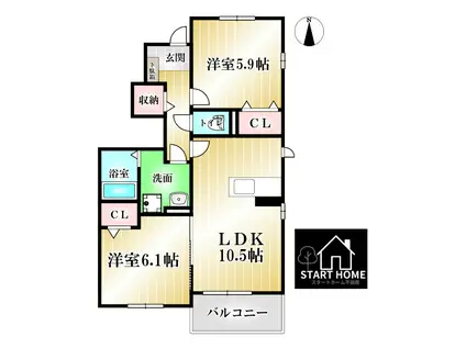 クラールプレディエC(2LDK/1階)の間取り写真