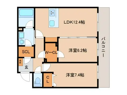 シャーメゾン光(2LDK/1階)の間取り写真