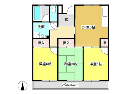 第1ベルセゾン カネセン(3DK/1階)の間取り写真