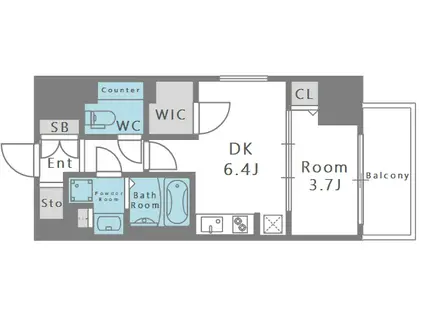 ジオエント新町(1DK/4階)の間取り写真