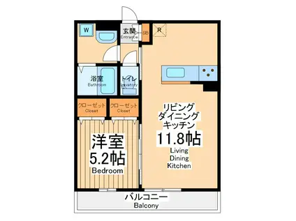 リブリヴィエント(1LDK/2階)の間取り写真
