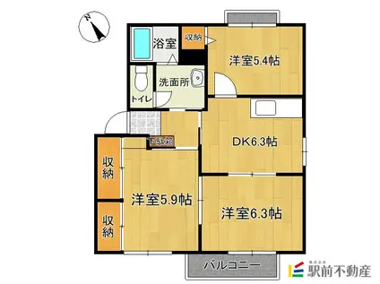 ルミエール基山 C棟(3DK/1階)の間取り写真