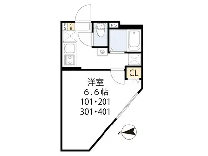 ティーグル足立島根(1K/1階)の間取り写真