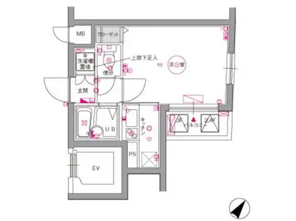 ル・リオン目黒I(1K/4階)の間取り写真