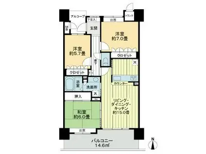 サーパス中町(3LDK/9階)の間取り写真