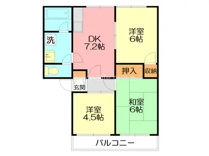 グリーンサイドマンション(3LDK/2階)の間取り写真