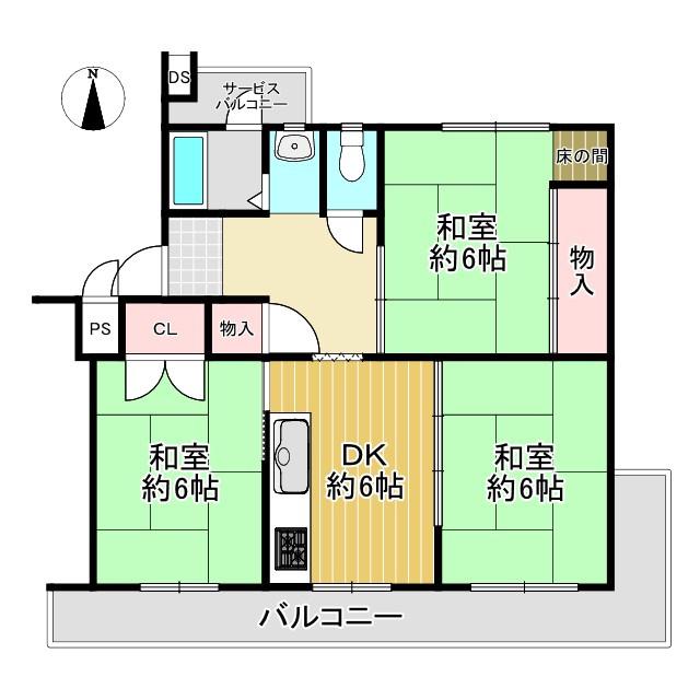 円明寺ヶ丘団地B棟(3DK/2階)の間取り写真