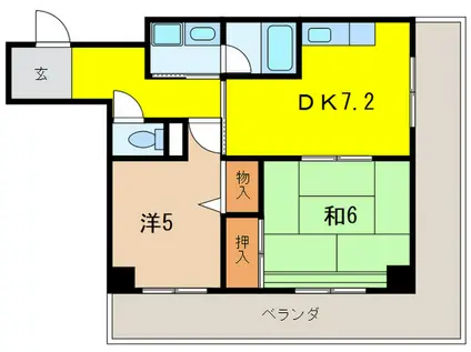 アモル甲東園(2DK/5階)の間取り写真