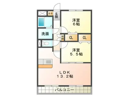 ルネスアニバーサリー(2LDK/1階)の間取り写真