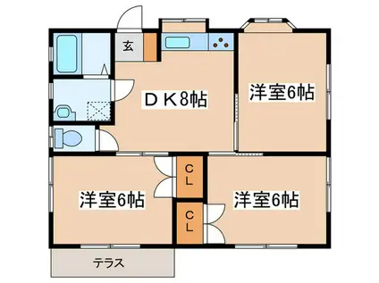 シャト-アリエス(3DK/1階)の間取り写真