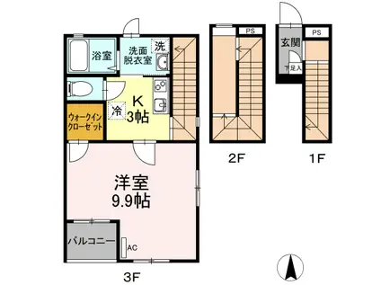 GARDEN HILLS(1K/3階)の間取り写真