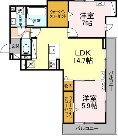 リエート(2LDK/3階)の間取り写真