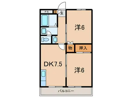 谷上ハイツ(2DK/4階)の間取り写真
