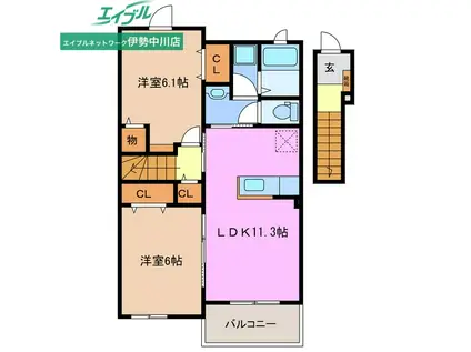 Y PLACE IV棟(2LDK/2階)の間取り写真