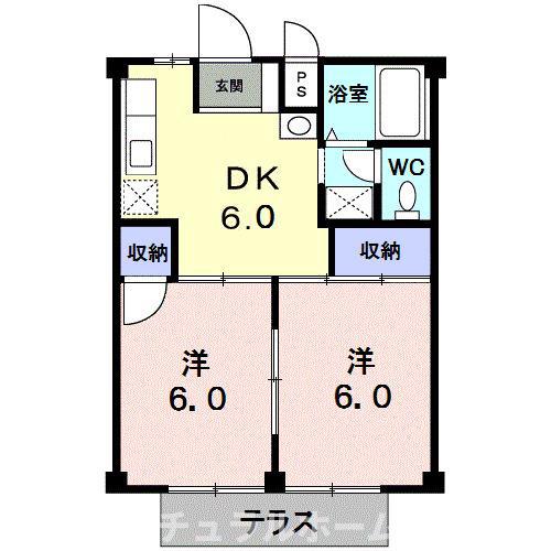 シティハイツオヨベA(2DK/1階)の間取り写真